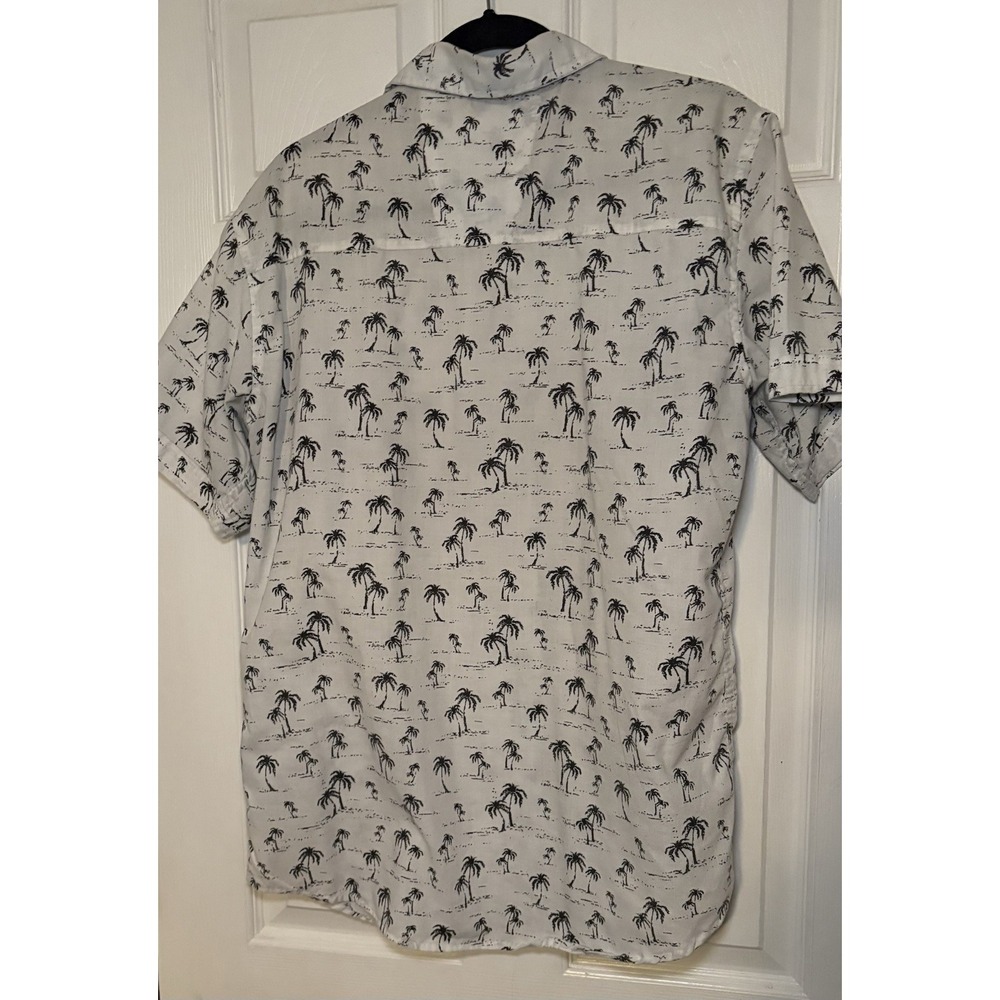 TOKU Men's S/S Shirt Island Palm Tree Pattern White Size Large